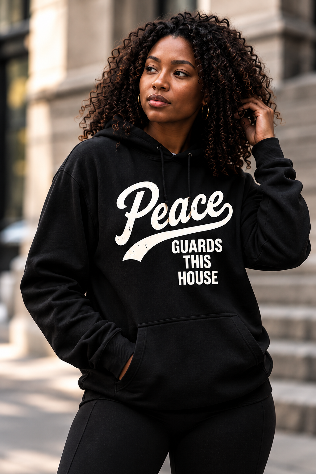 VINTAGE PEACE HOODIE - BLACK/BONE