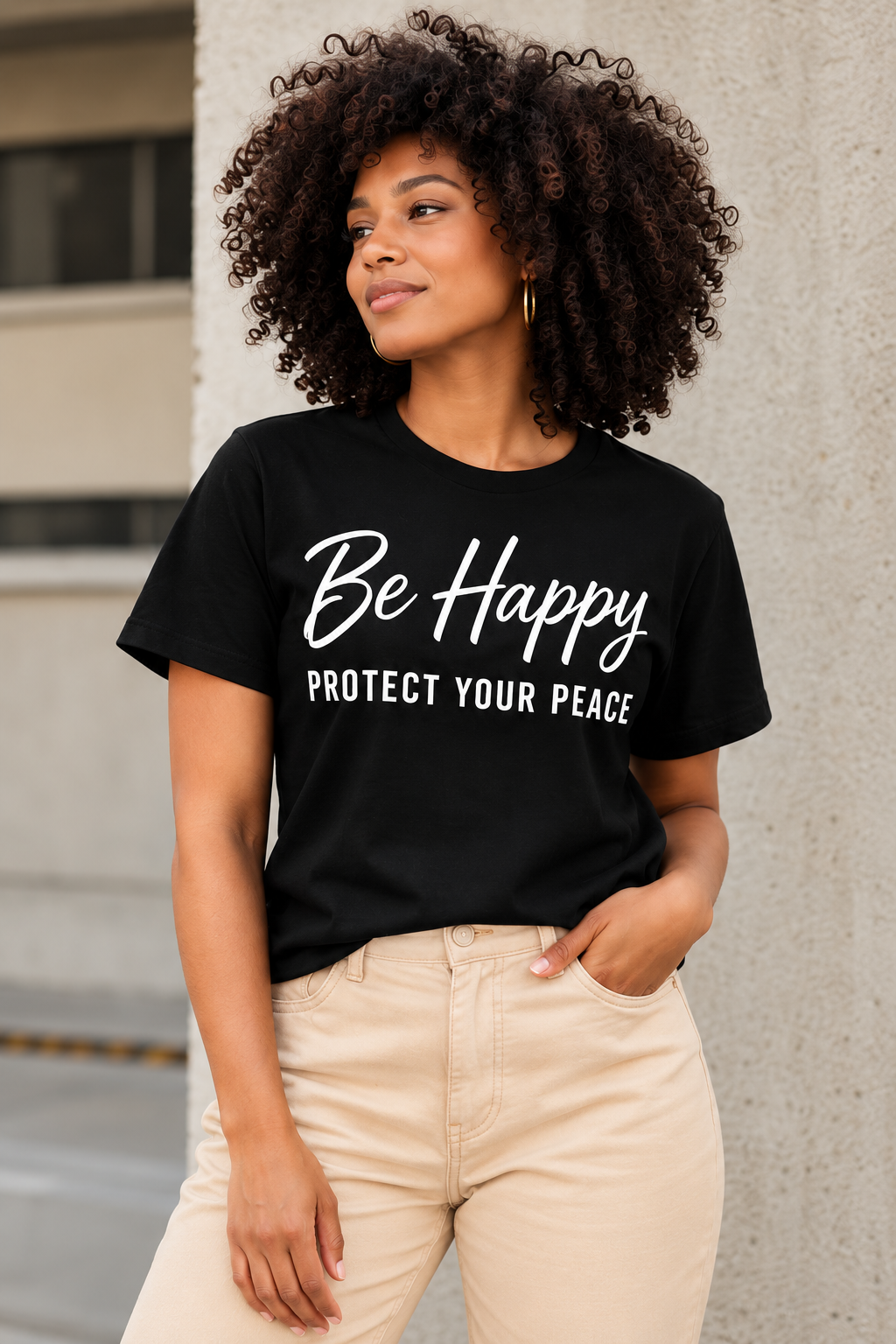 BE HAPPY TEE - BLACK/BONE