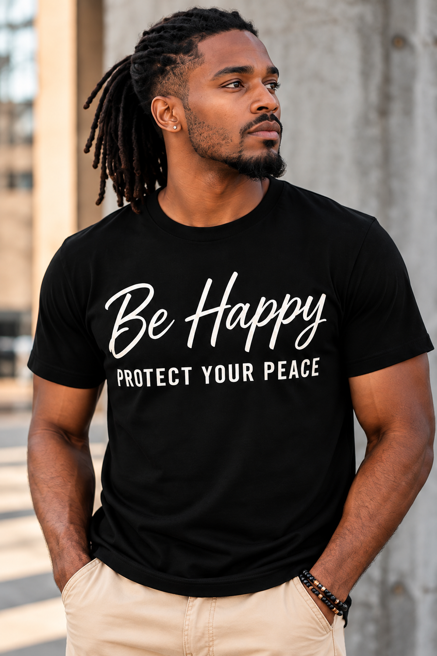BE HAPPY TEE - BLACK/BONE