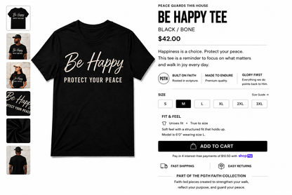 BE HAPPY TEE - BLACK/BONE