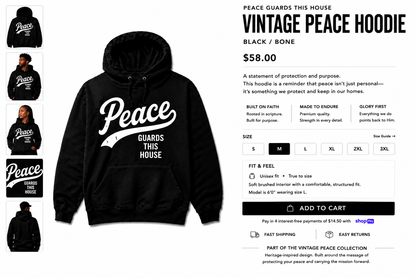 VINTAGE PEACE HOODIE - BLACK/BONE
