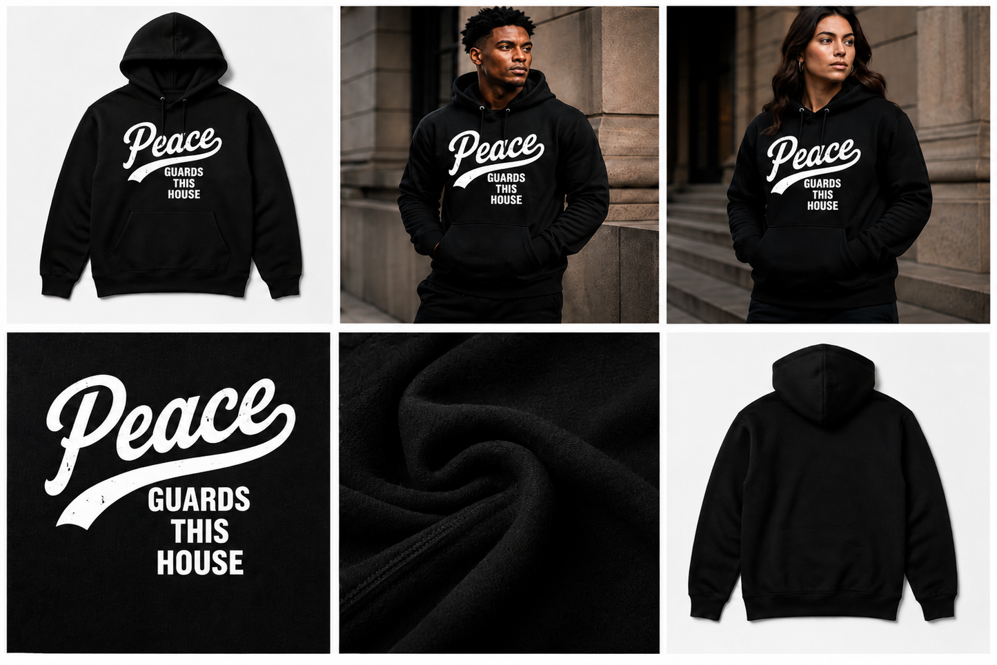 VINTAGE PEACE HOODIE - BLACK/BONE